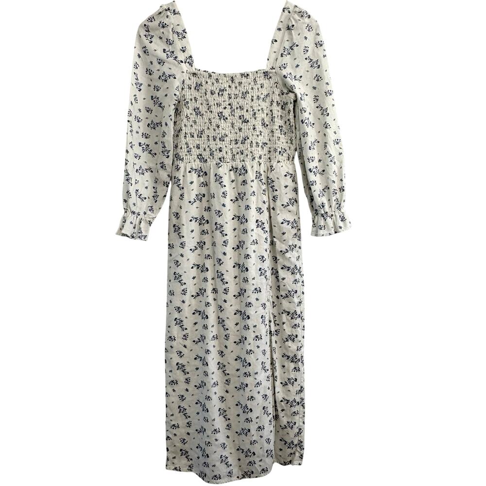 House Of Harlow Smocked Midi Dress Cottagecore Prairie Coquette Small Linen